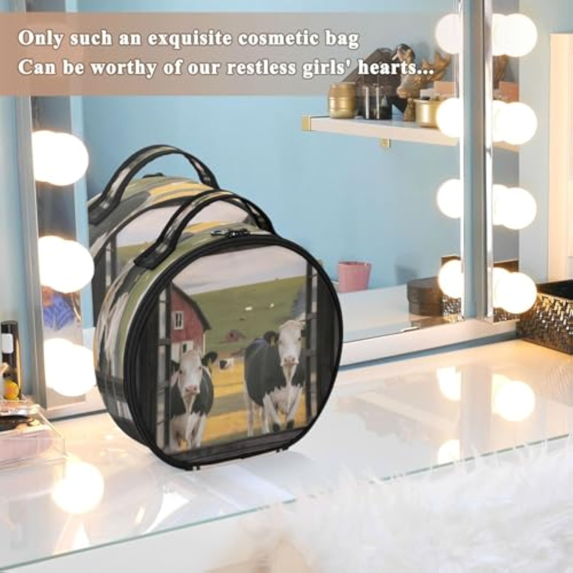 Cows Travel Makeup Case Portable Organizer with Dividers